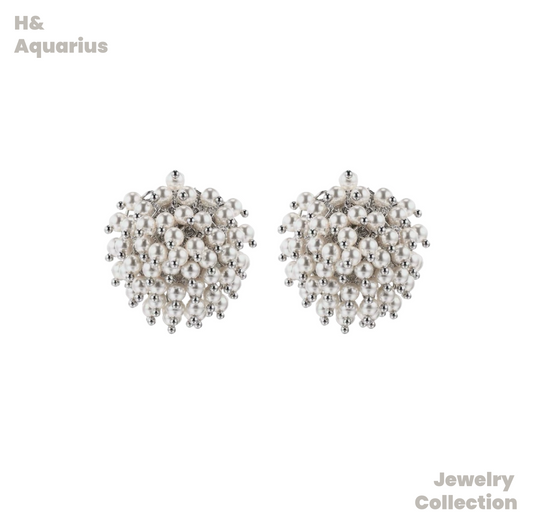Copper Alloy & Imitation Pearl Silver Popcorn Burst Earrings - Chunky Dangle Statement Earrings