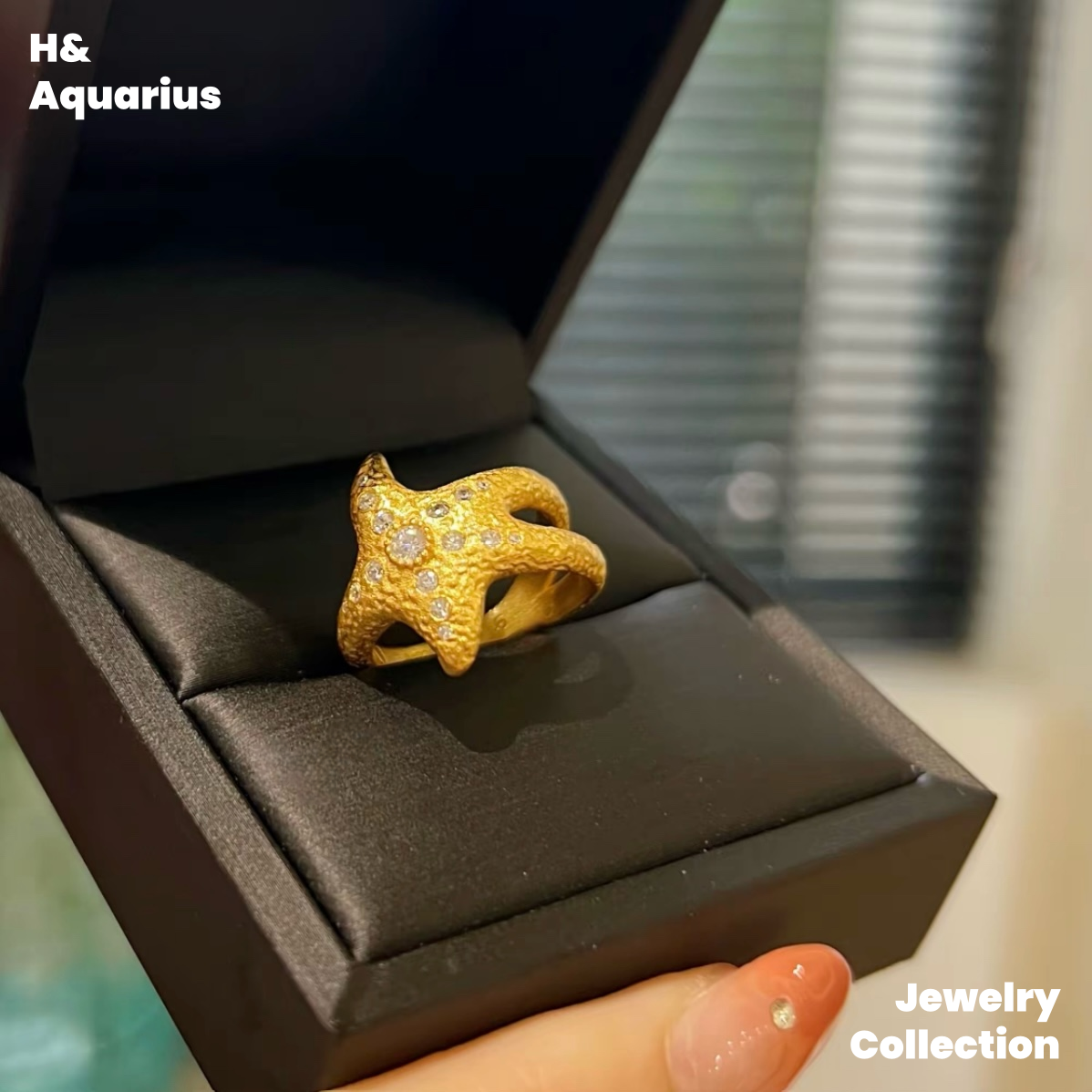 925 Silver & Zirconia Starfish Ring - Gold Plated Minimalist Coastal Statement Ring