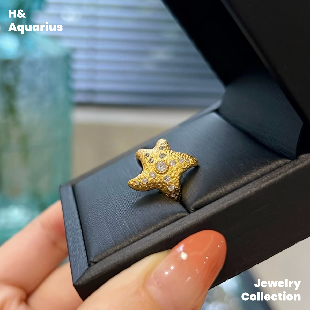 925 Silver & Zirconia Starfish Ring - Gold Plated Minimalist Coastal Statement Ring