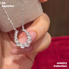 Pendant & Chain: 925 Silver & Zirconia Dewdrop Horseshoe Necklace - Minimalist Everyday Chain