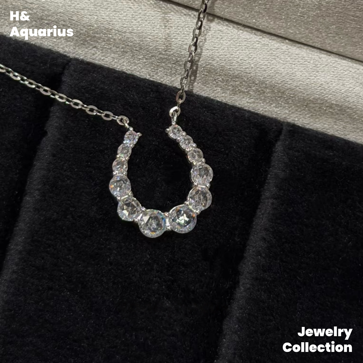 Pendant & Chain: 925 Silver & Zirconia Dewdrop Horseshoe Necklace - Minimalist Everyday Chain