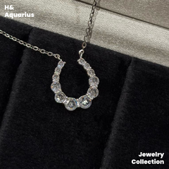 Pendant & Chain: 925 Silver & Zirconia Dewdrop Horseshoe Necklace - Minimalist Everyday Chain