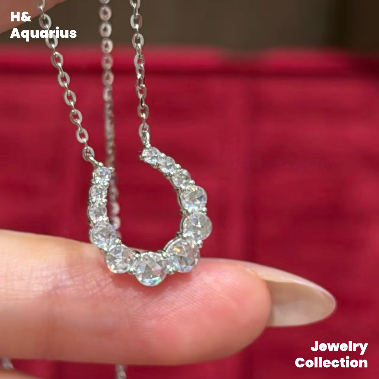 Pendant & Chain: 925 Silver & Zirconia Dewdrop Horseshoe Necklace - Minimalist Everyday Chain