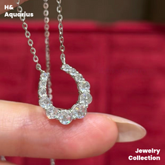 Pendant & Chain: 925 Silver & Zirconia Dewdrop Horseshoe Necklace - Minimalist Everyday Chain