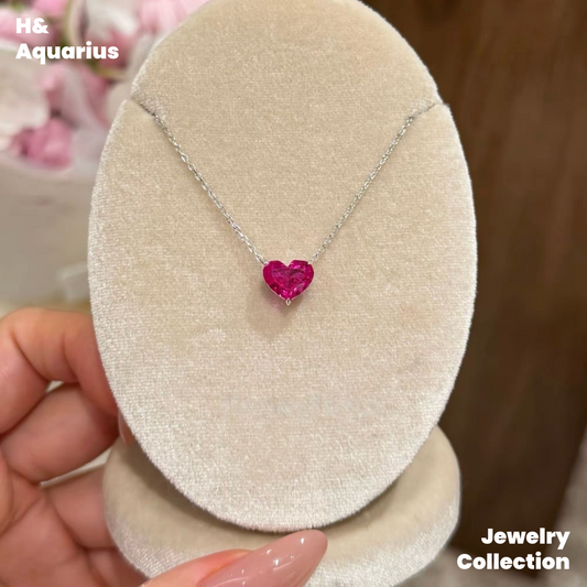 Pendant & Chain: 925 Silver & Zirconia Berry Heart Necklace - Minimalist Everyday Luxury Chain