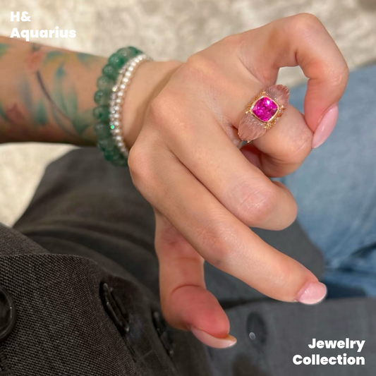 Pink Mist Peach Ring - 925 Silver Crystal Fairy Style Minimalist Design Ring