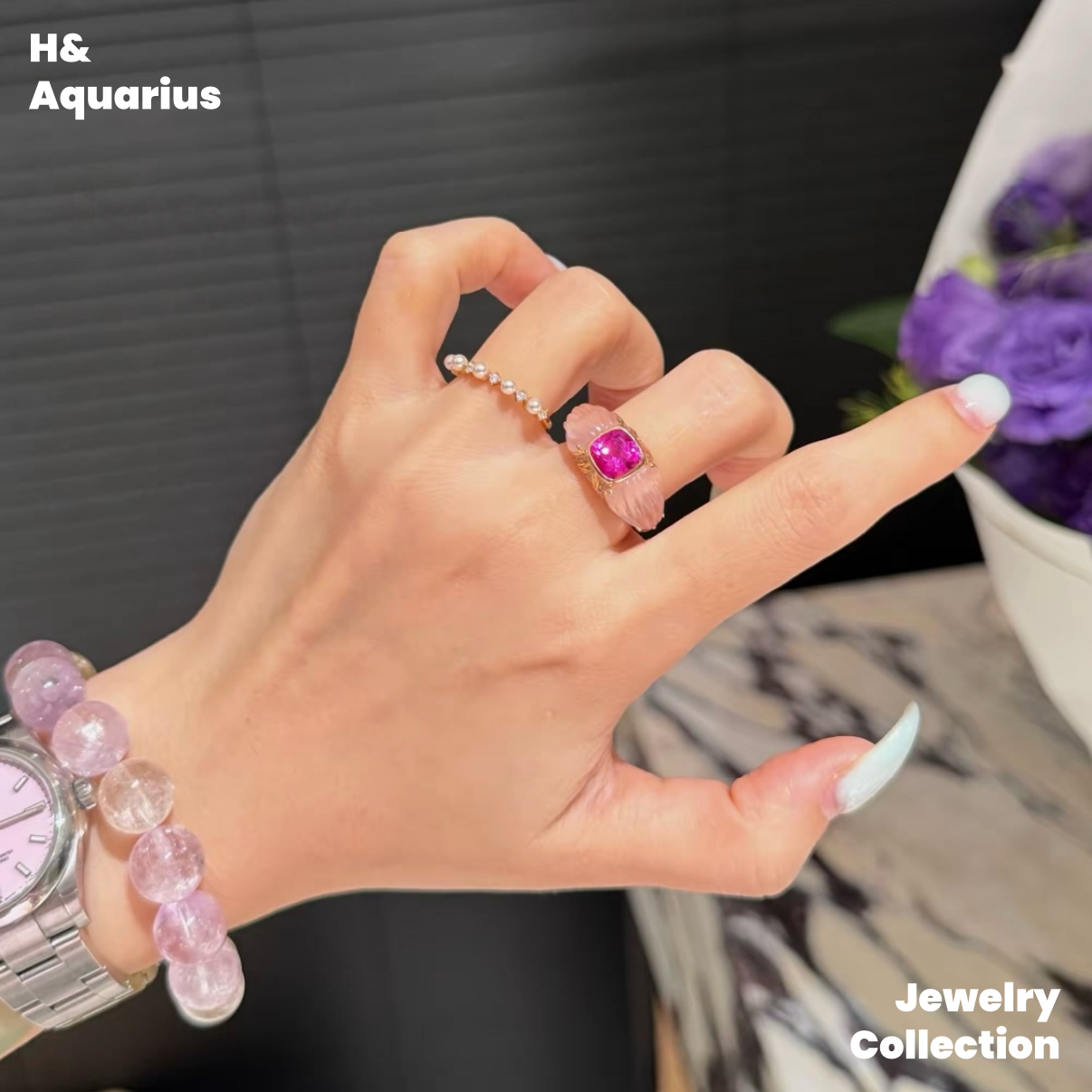 Pink Mist Peach Ring - 925 Silver Crystal Fairy Style Minimalist Design Ring
