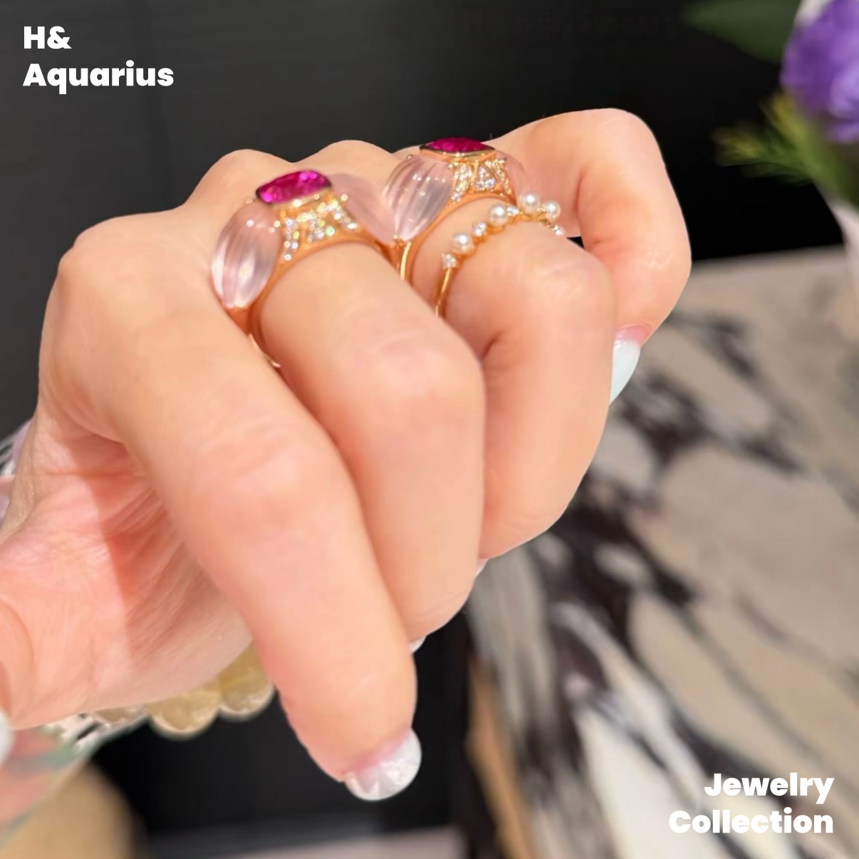 Pink Mist Peach Ring - 925 Silver Crystal Fairy Style Minimalist Design Ring