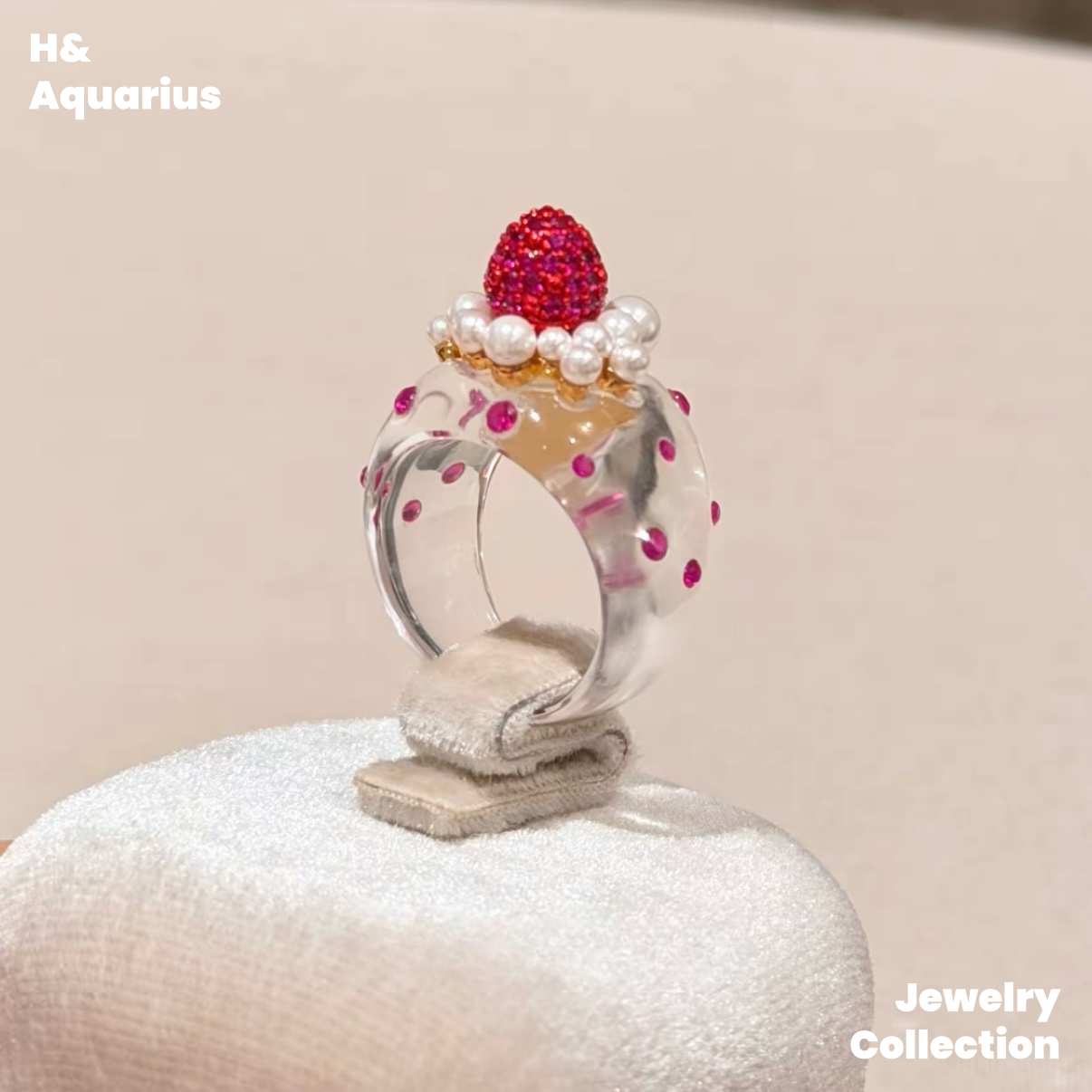 Strawberry Dream Ring - 925 Silver Crystal Minimalist Statement Ring