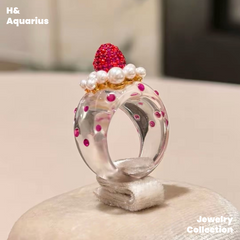 Strawberry Dream Ring - 925 Silver Crystal Minimalist Statement Ring