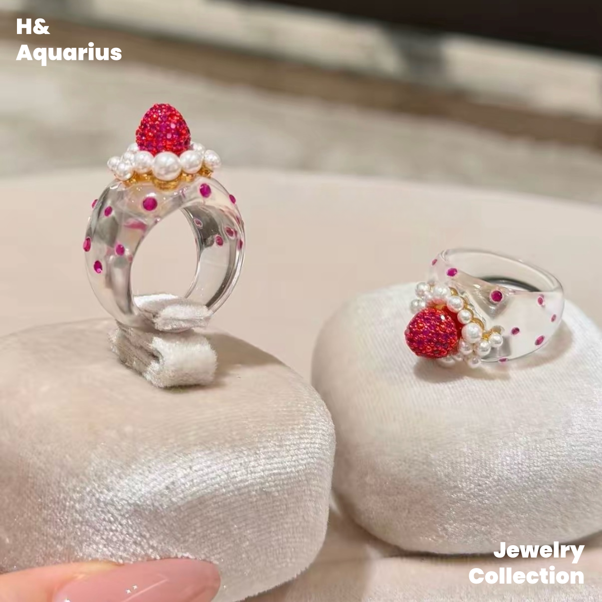 Strawberry Dream Ring - 925 Silver Crystal Minimalist Statement Ring