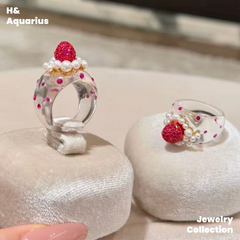 Strawberry Dream Ring - 925 Silver Crystal Minimalist Statement Ring