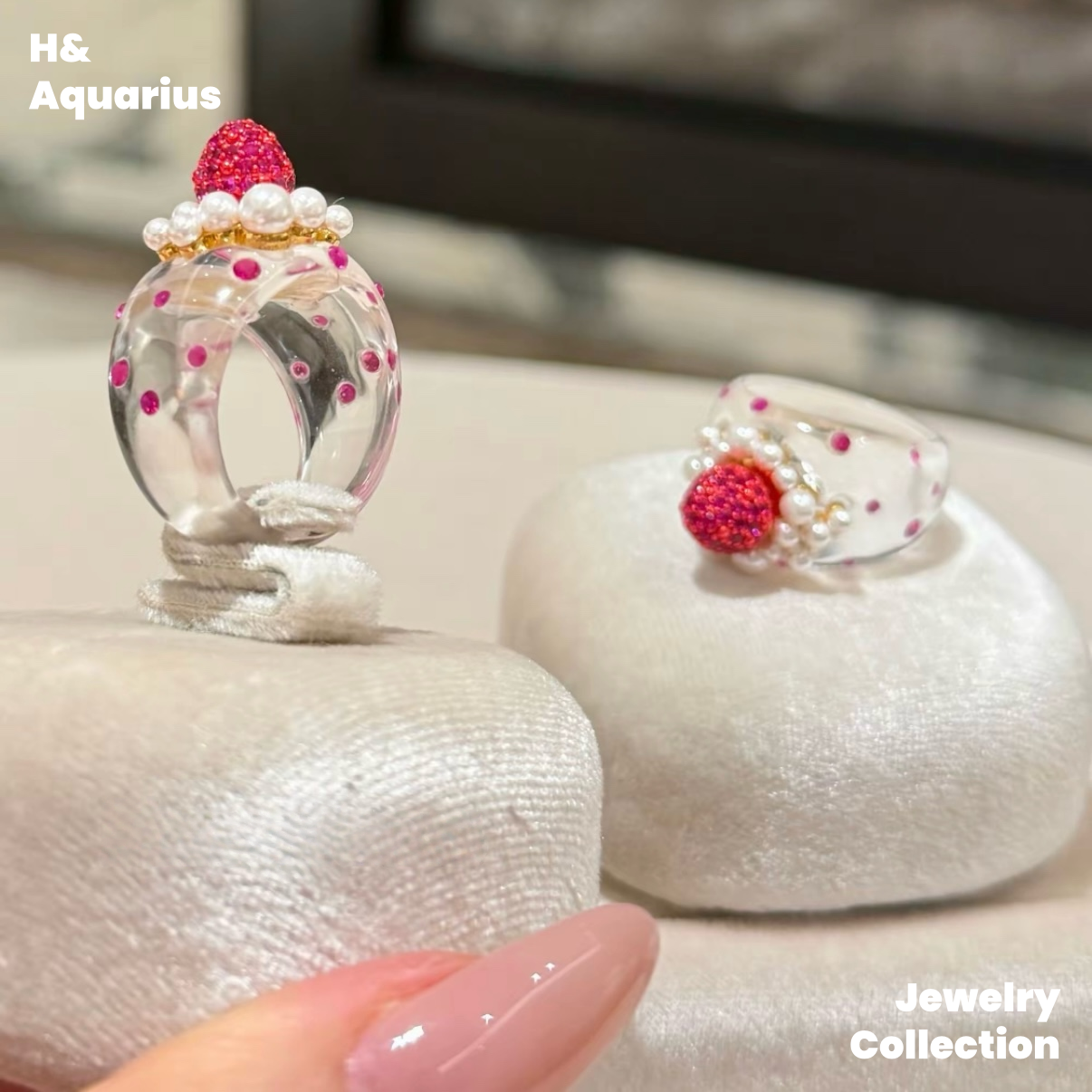 Strawberry Dream Ring - 925 Silver Crystal Minimalist Statement Ring