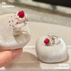 Strawberry Dream Ring - 925 Silver Crystal Minimalist Statement Ring