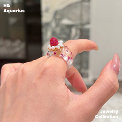 Strawberry Dream Ring - 925 Silver Crystal Minimalist Statement Ring