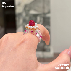 Strawberry Dream Ring - 925 Silver Crystal Minimalist Statement Ring