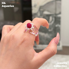 Strawberry Dream Ring - 925 Silver Crystal Minimalist Statement Ring