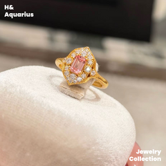 925 Silver & Zirconia Honey Gold Eave Ring - Minimalist Sweet Princess Style Stackable Ring