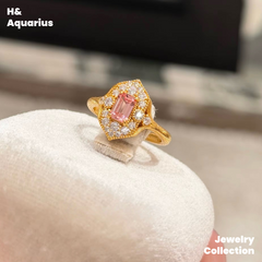 925 Silver & Zirconia Honey Gold Eave Ring - Minimalist Sweet Princess Style Stackable Ring