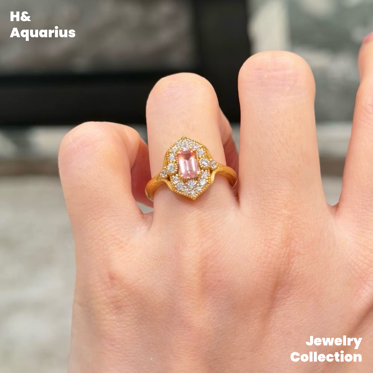 925 Silver & Zirconia Honey Gold Eave Ring - Minimalist Sweet Princess Style Stackable Ring