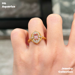 925 Silver & Zirconia Honey Gold Eave Ring - Minimalist Sweet Princess Style Stackable Ring