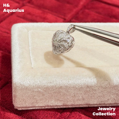 Pendant: 925 Silver & Zirconia Silver Sea Heart Charm - Minimalist Luxury Heart Pendant with Clasp