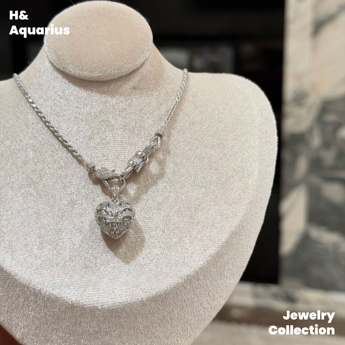 Pendant: 925 Silver & Zirconia Silver Sea Heart Charm - Minimalist Luxury Heart Pendant with Clasp