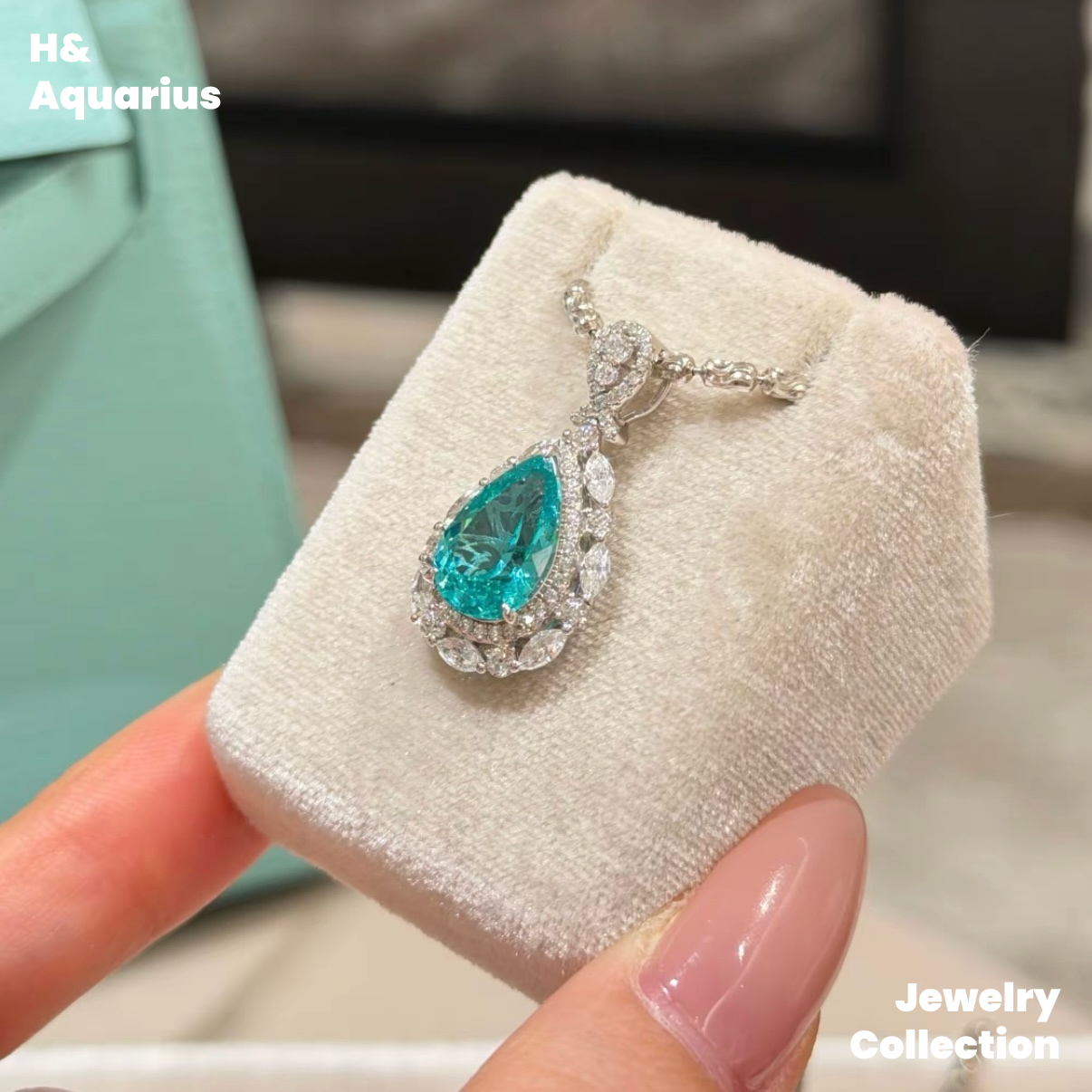 Synthetic YAG Tears of Poseidon Pendant/Ring - 925 Silver Lab-Created Spring Summer Minimalist Jewelry Set