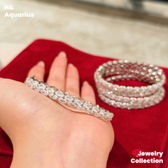 925 Silver & Zirconia Wave Star Bangle - Minimalist Luxury Full Pavé Bracelet