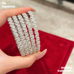 925 Silver & Zirconia Wave Star Bangle - Minimalist Luxury Full Pavé Bracelet