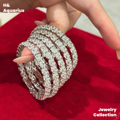925 Silver & Zirconia Wave Star Bangle - Minimalist Luxury Full Pavé Bracelet