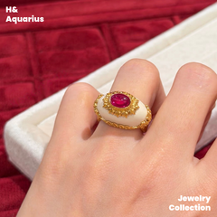 Rose Crown Ring - 925 Silver Mammoth Ivory Vintage Statement Ring