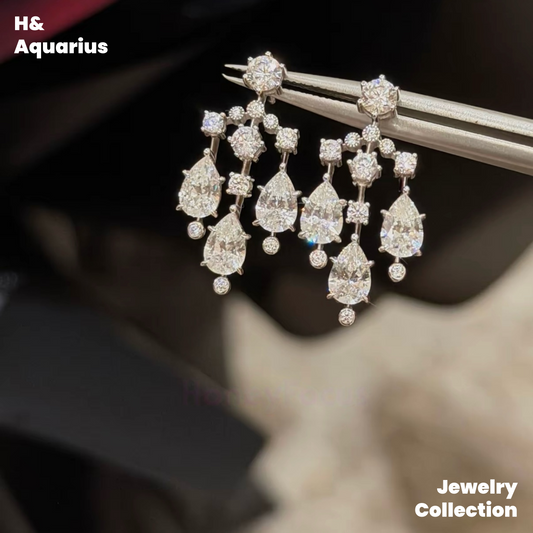 925 Silver & Zirconia Glass Curtain Drop Earrings - Luxury Tassel Dangle Earrings