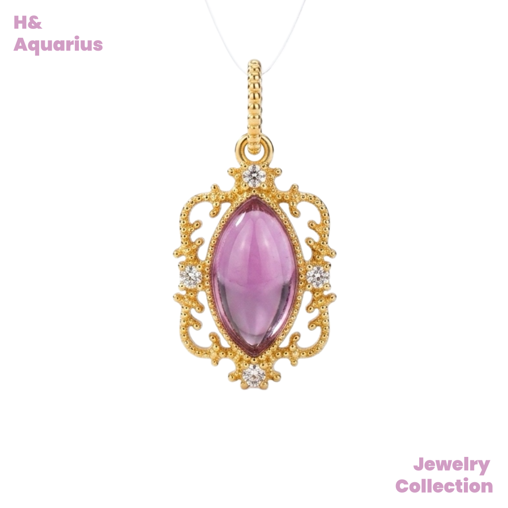 Vintage Marquise Amethyst Pendant - 925 Silver Royal Minimalist Necklace Charm