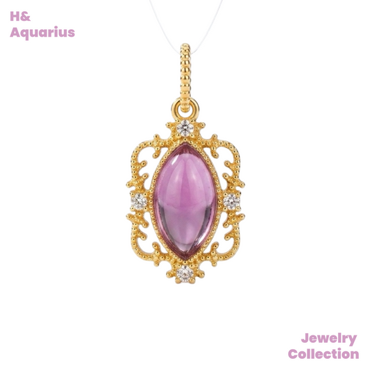 Vintage Marquise Amethyst Pendant - 925 Silver Royal Minimalist Necklace Charm