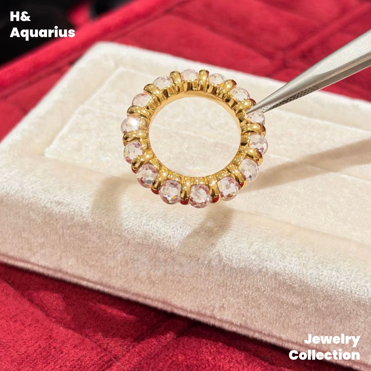 925 Silver & Zirconia Dewdrop Halo Band Ring - Gold Plated Minimalist Statement Stackable Ring