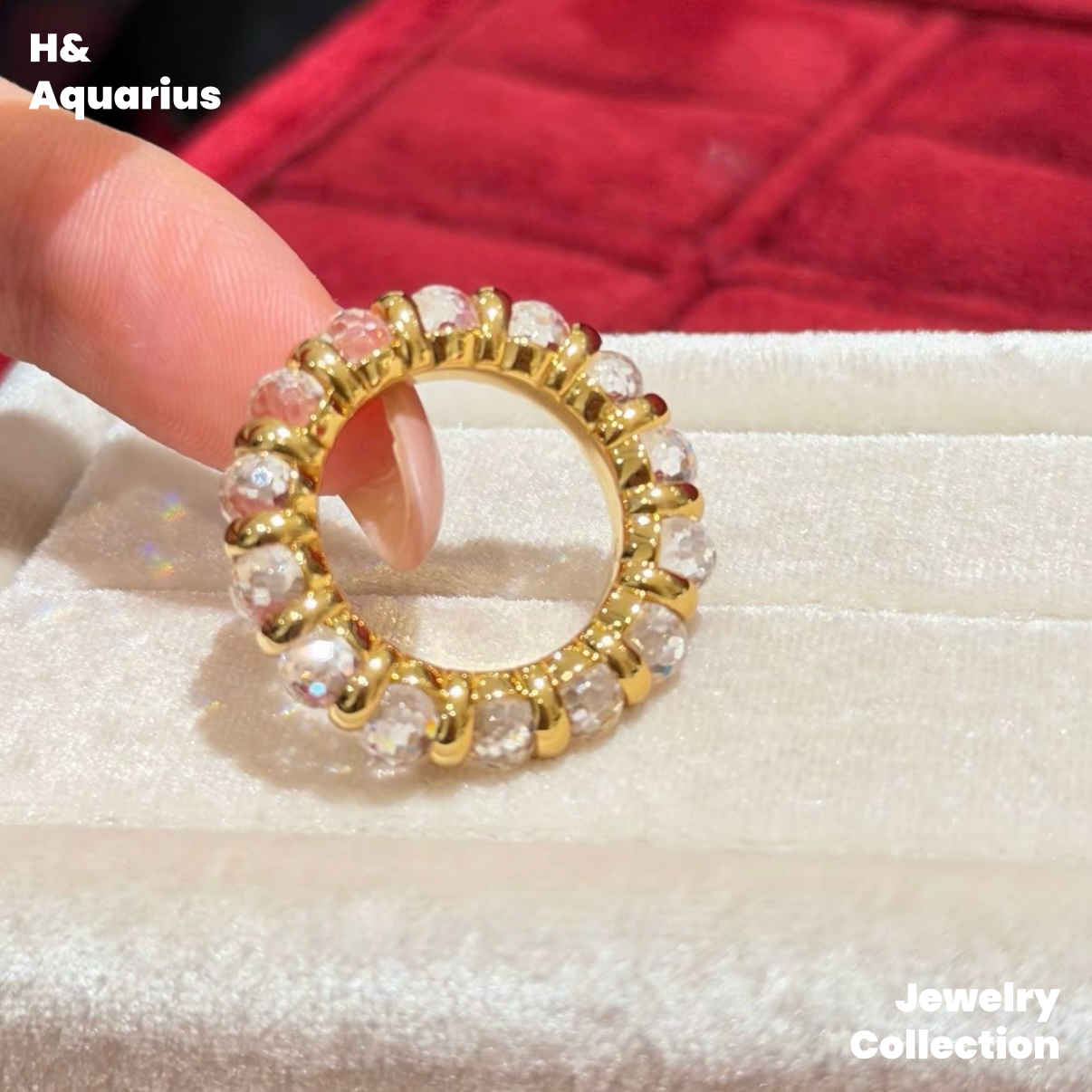 925 Silver & Zirconia Dewdrop Halo Band Ring - Gold Plated Minimalist Statement Stackable Ring
