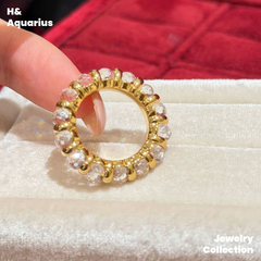 925 Silver & Zirconia Dewdrop Halo Band Ring - Gold Plated Minimalist Statement Stackable Ring