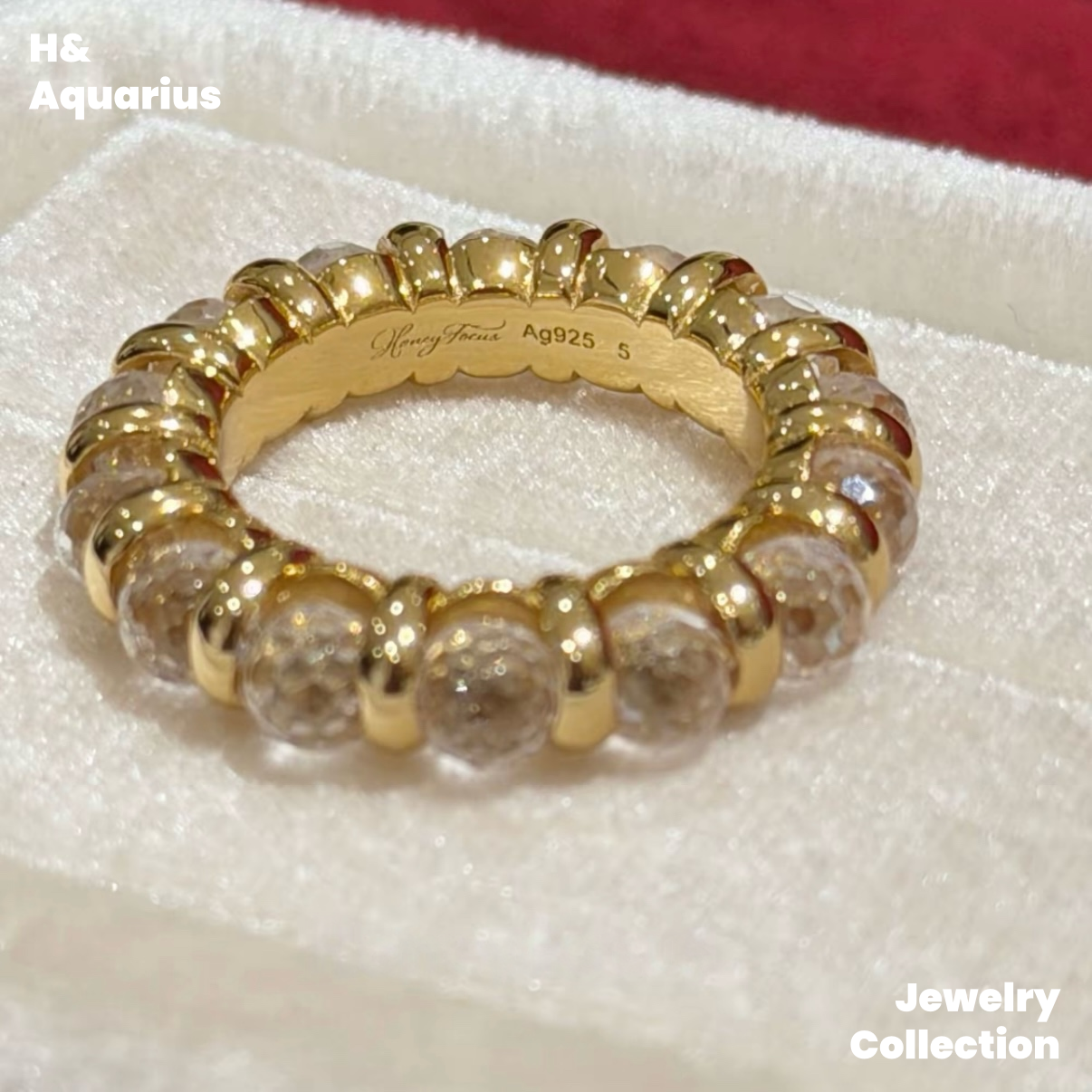 925 Silver & Zirconia Dewdrop Halo Band Ring - Gold Plated Minimalist Statement Stackable Ring