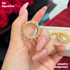 925 Silver & Zirconia Dewdrop Halo Band Ring - Gold Plated Minimalist Statement Stackable Ring