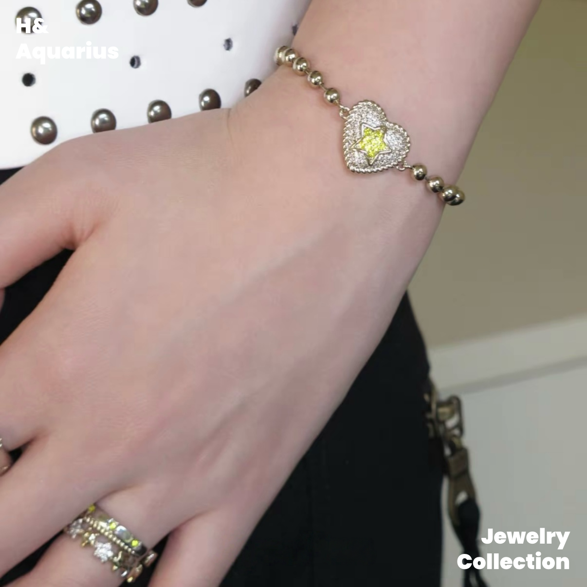 STAY MEDIOCRE Brass "Star Orbit 2.0" Heart Full Pavé Star Bracelet - Minimalist Chain for Women