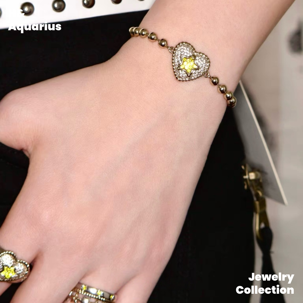 STAY MEDIOCRE Brass "Star Orbit 2.0" Heart Full Pavé Star Bracelet - Minimalist Chain for Women