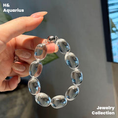 Ice Clear Rock Crystal Bracelet - 925 Silver Natural Minimalist Everyday Bead Chain