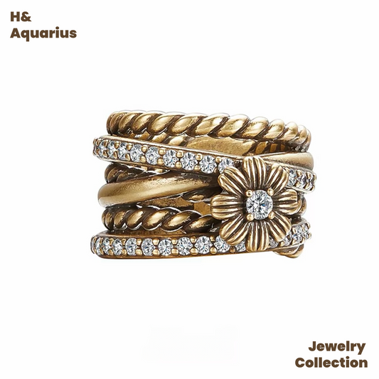 Copper Alloy & Zirconia Multi-Chain Vintage Ring - Birthday Gift New Arrival Statement Ring