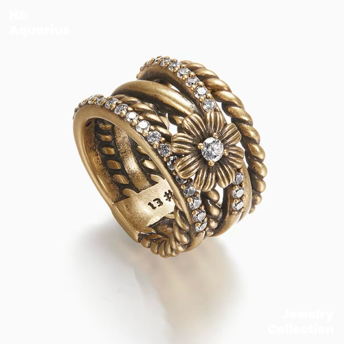 Copper Alloy & Zirconia Multi-Chain Vintage Ring - Birthday Gift New Arrival Statement Ring