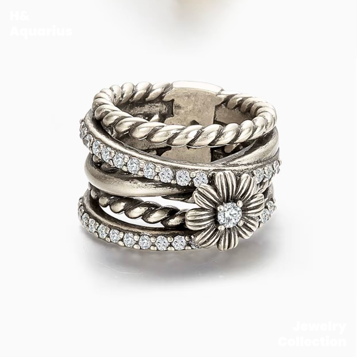 Copper Alloy & Zirconia Multi-Chain Vintage Ring - Birthday Gift New Arrival Statement Ring