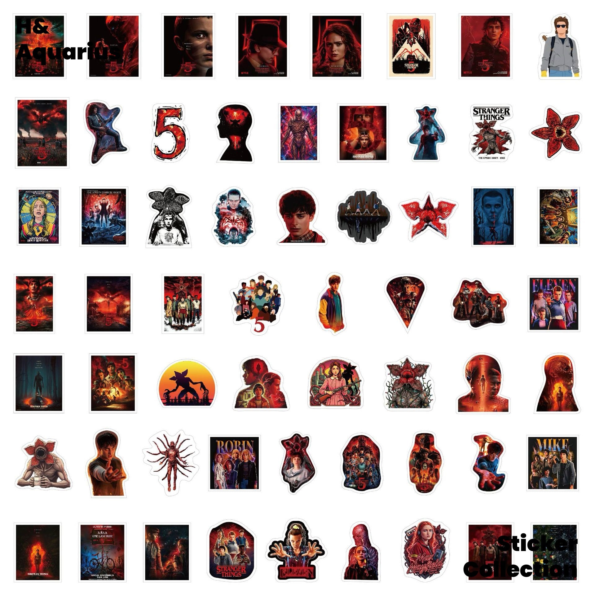 Stranger Things Season 5 Sticker Pack - 60pcs Glossy Cartoon Decals for Laptop Water Bottle Journal