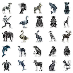 Black & White X-Ray Animal World 50pcs Transparent PET Stickers - Indie Trendy Decals for Phone Journal