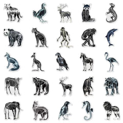 Black & White X-Ray Animal World 50pcs Transparent PET Stickers - Indie Trendy Decals for Phone Journal