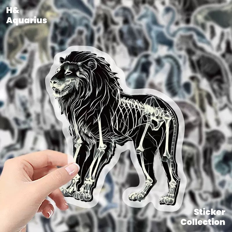 Black & White X-Ray Animal World 50pcs Transparent PET Stickers - Indie Trendy Decals for Phone Journal